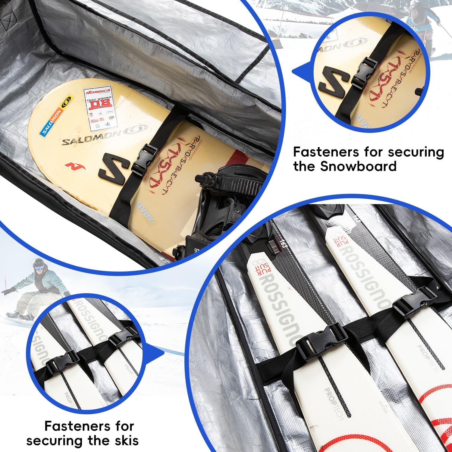 Rolling Ski Bag with Wheels for Air Travel, Padded Double Ski Bag to Hold 2 Pairs of Skis up to 175 or 190 cm. - Image 5