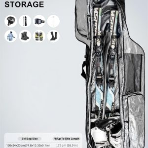 Alternative view of Ski Bag 360° Fully Padded Ski Bag with Wheels, 1200D Waterproof Fabric, 10mm Pearl Cotton Padded, Fits Single Ski/Double Skis/2 Sets Skis, Roller Ski Bag for Air Travel