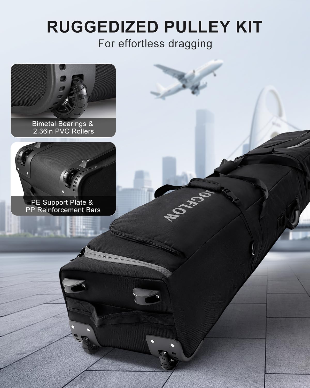 Ski Bag 360° Fully Padded Ski Bag with Wheels, 1200D Waterproof Fabric, 10mm Pearl Cotton Padded, Fits Single Ski/Double Skis/2 Sets Skis, Roller Ski Bag for Air Travel - Image 5