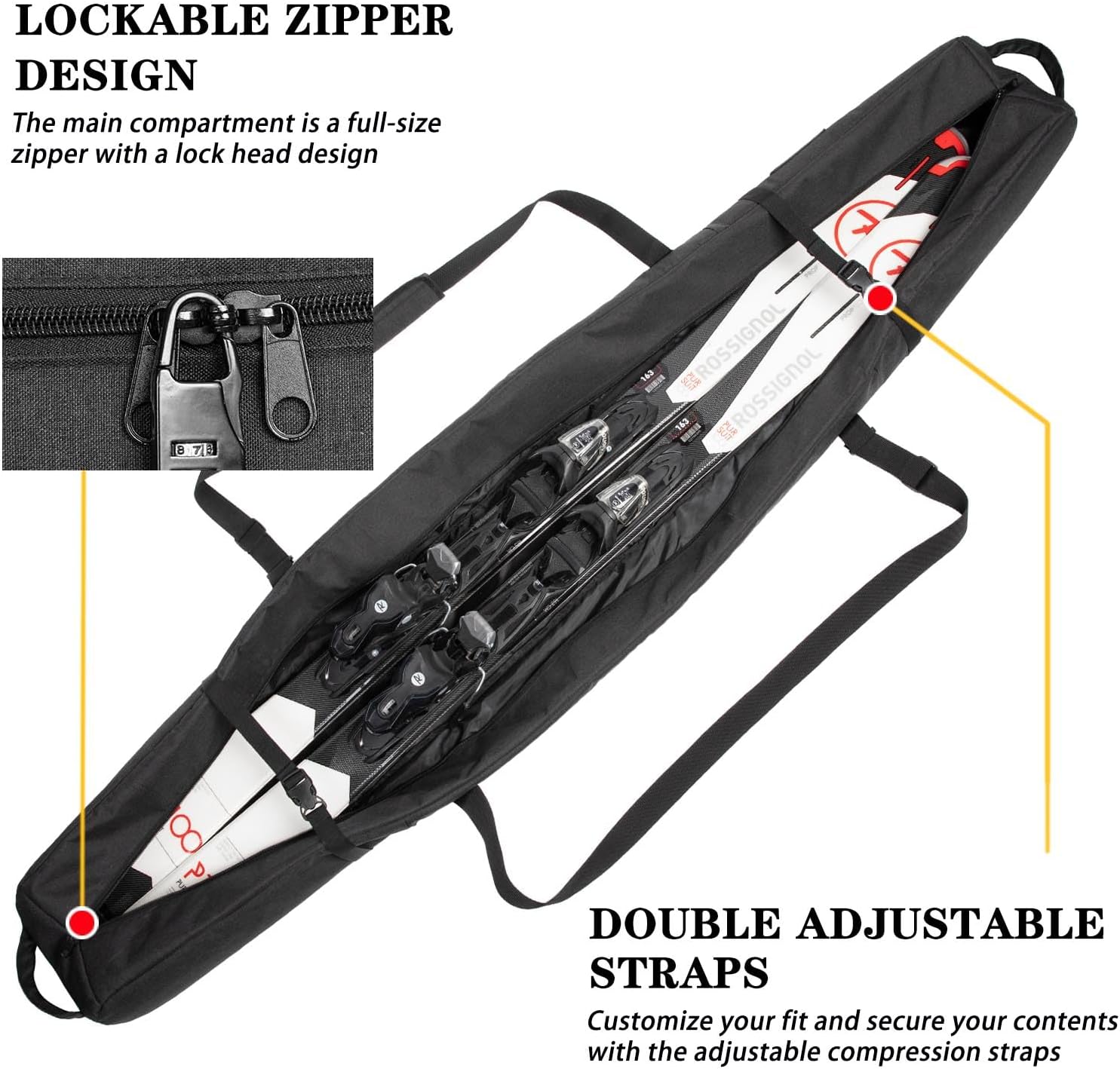 Ski Bag for Air Travel, Single Ski Carry Bag With Fully Padded Protection, Water-Resistant and Durable Fits Up From 175cm to 190cm Skis. - Image 3