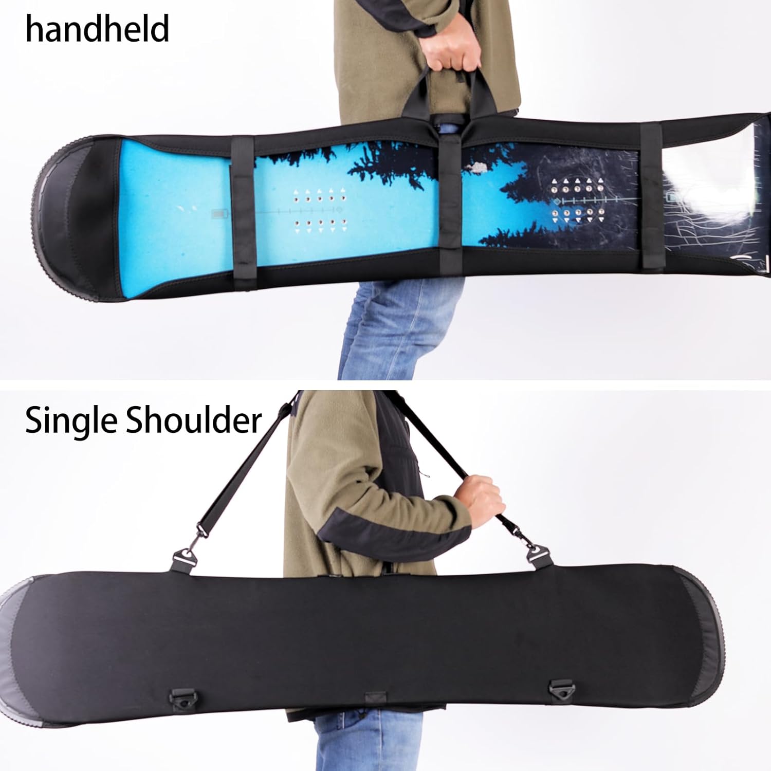 Snowboard Sleeve Cover, Waterproof SBR Rubber Snowboard Covers Sleeve Case, Snowboard Carry Case with Center Handle & Shoulder Strap, 100cm-170cm Full Sizes for Car Trunk Storage - Image 5
