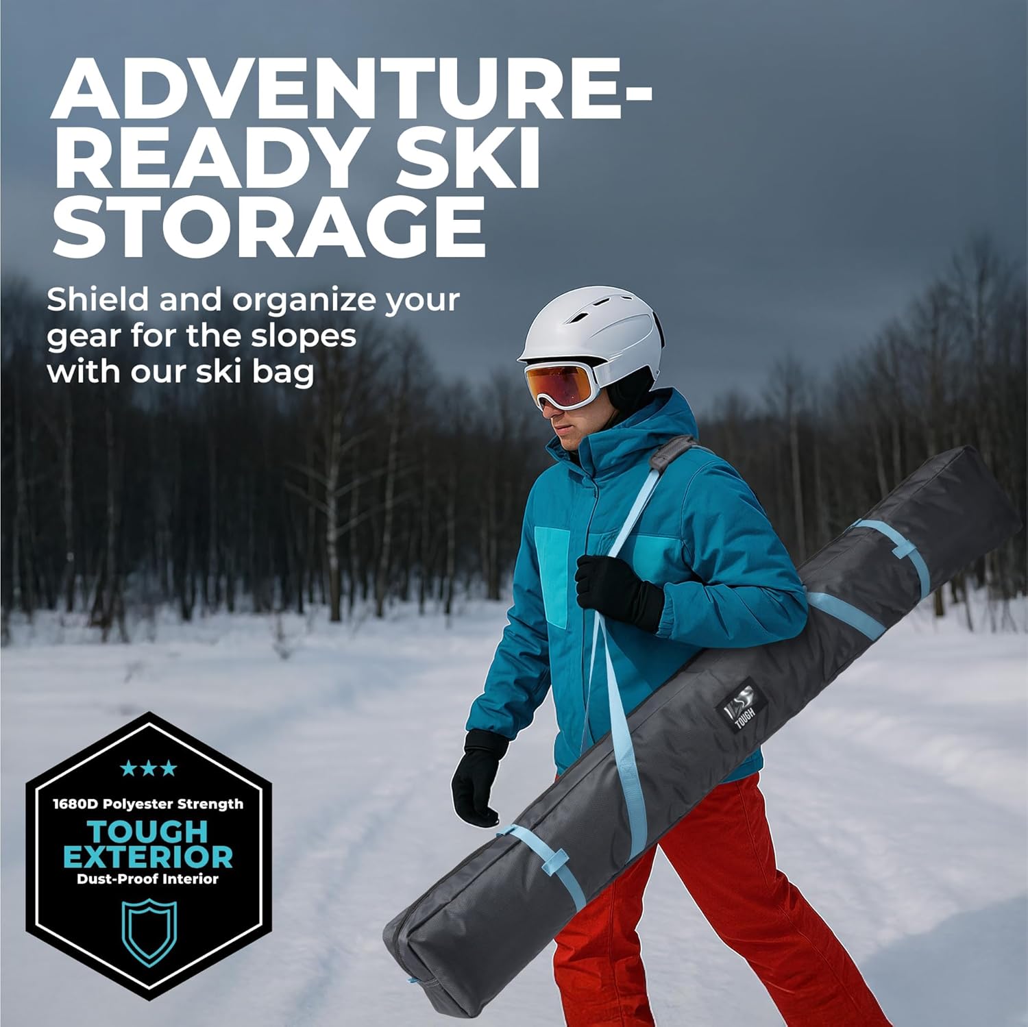 Tough Outfitters 170cm/190cm Ski Bag for Men and Women - Ski Bag for 1 Pair of Skis and Poles with Zipper, 2 Straps with Buckles and Carrying Handle - Image 3
