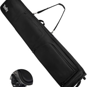 Wheeled Ski Bag for Air Travel, Padded Waterproof Ski Gear Bag Fits 2 Pairs Skis, Adjustable Length 156-200cm, Foldable - 1