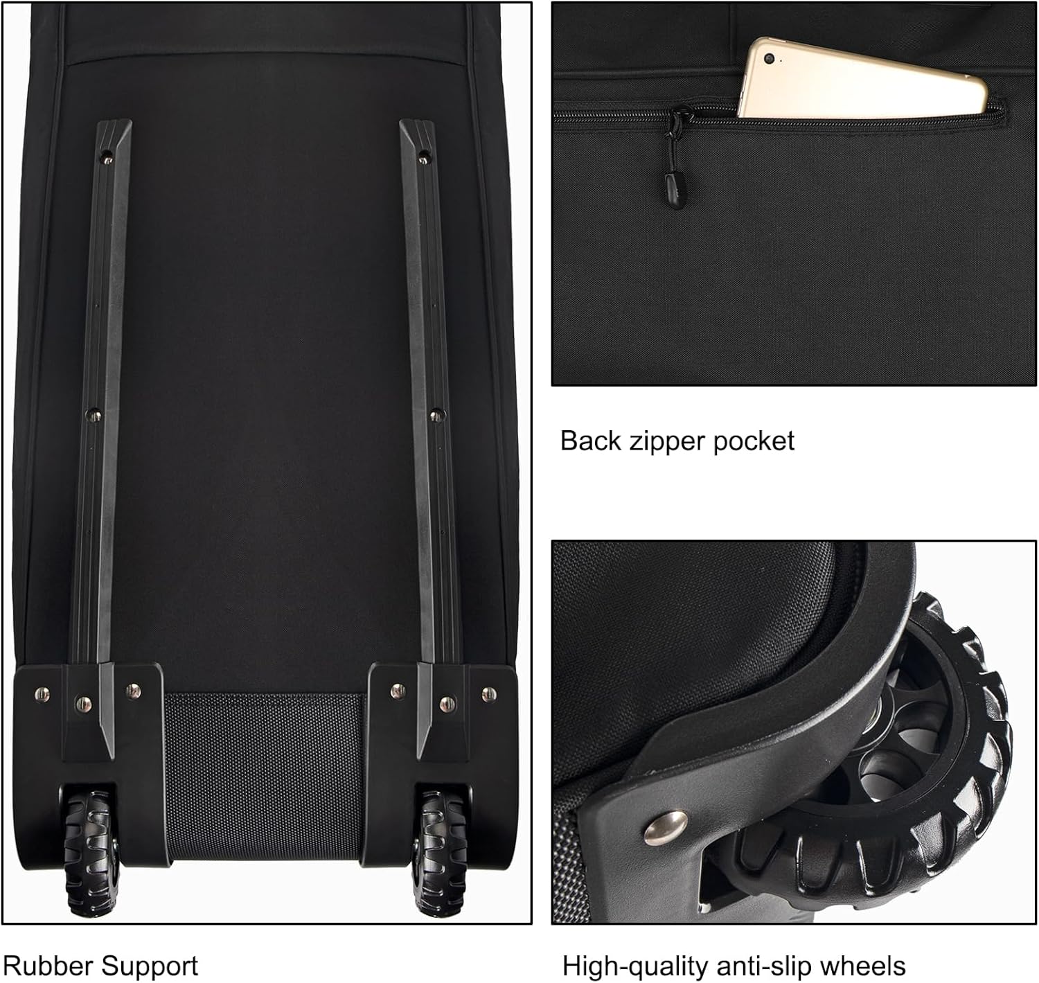 Wheeled Ski Bag for Air Travel, Padded Waterproof Ski Gear Bag Fits 2 Pairs Skis, Adjustable Length 156-200cm, Foldable - Image 5