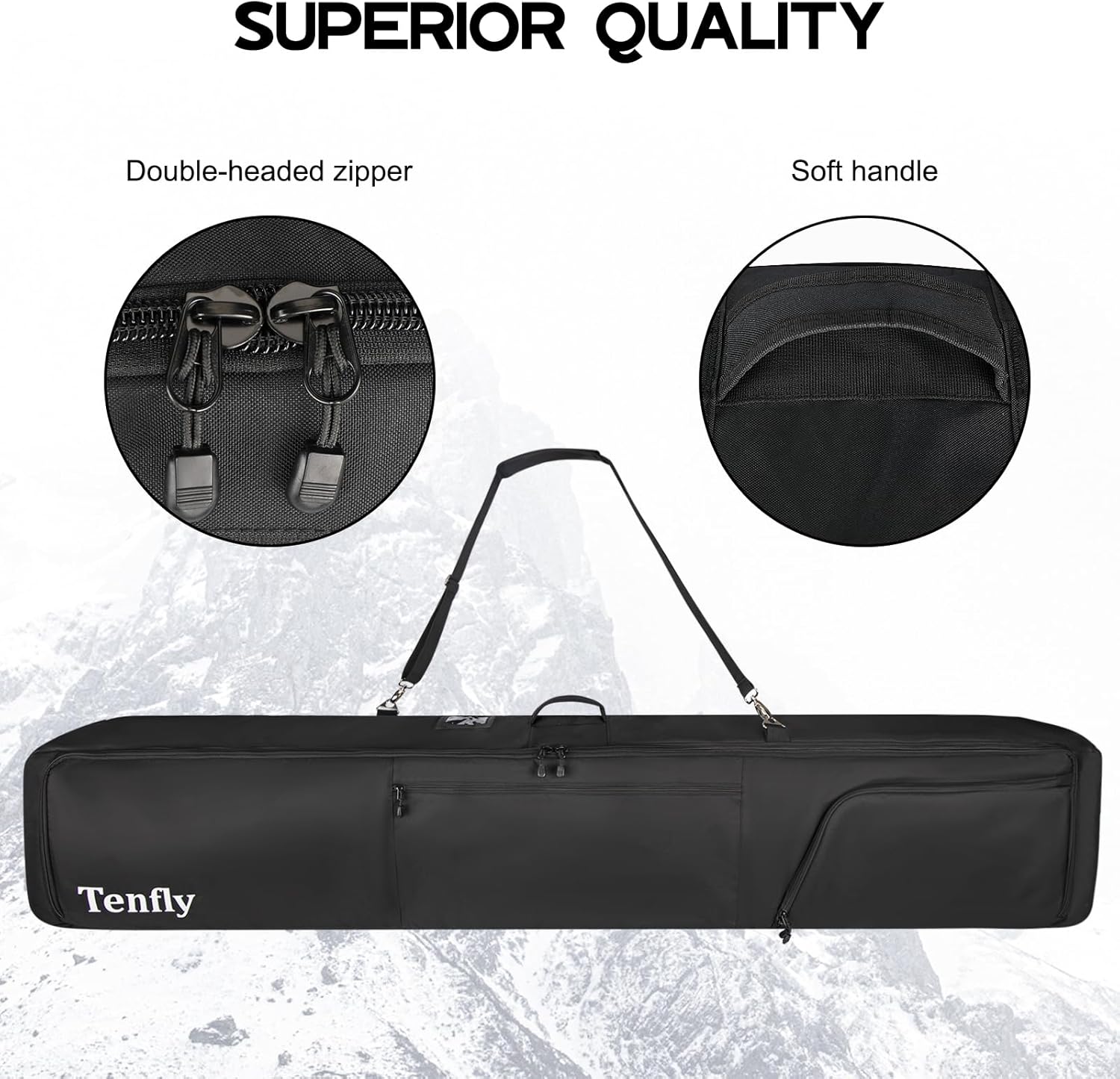 Wheeled Ski Bag for Air Travel, Padded Waterproof Ski Gear Bag Fits 2 Pairs Skis, Adjustable Length 156-200cm, Foldable - Image 6