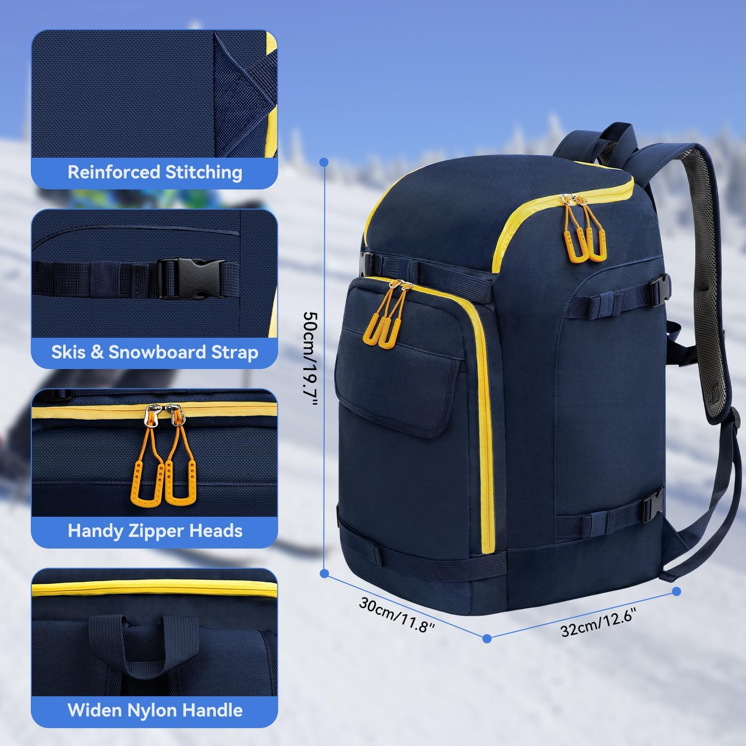 50L Ski Boot Bag, Snow Ski Boot Bag Backpack for Travel, Ski Bag for Ski Helmets, Goggles, Gloves, Skis, Snowboard & Accessories - Image 8