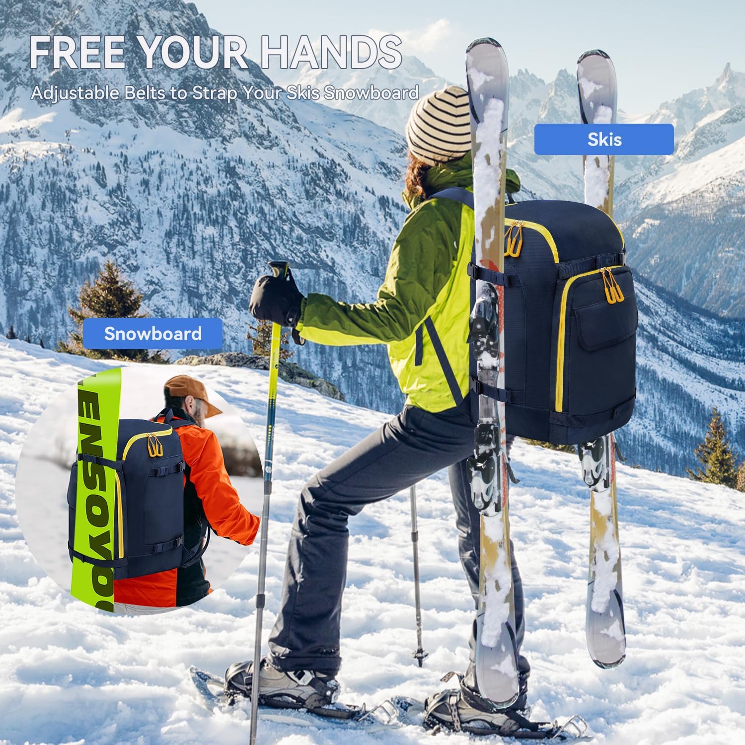 50L Ski Boot Bag, Snow Ski Boot Bag Backpack for Travel, Ski Bag for Ski Helmets, Goggles, Gloves, Skis, Snowboard & Accessories - Image 3