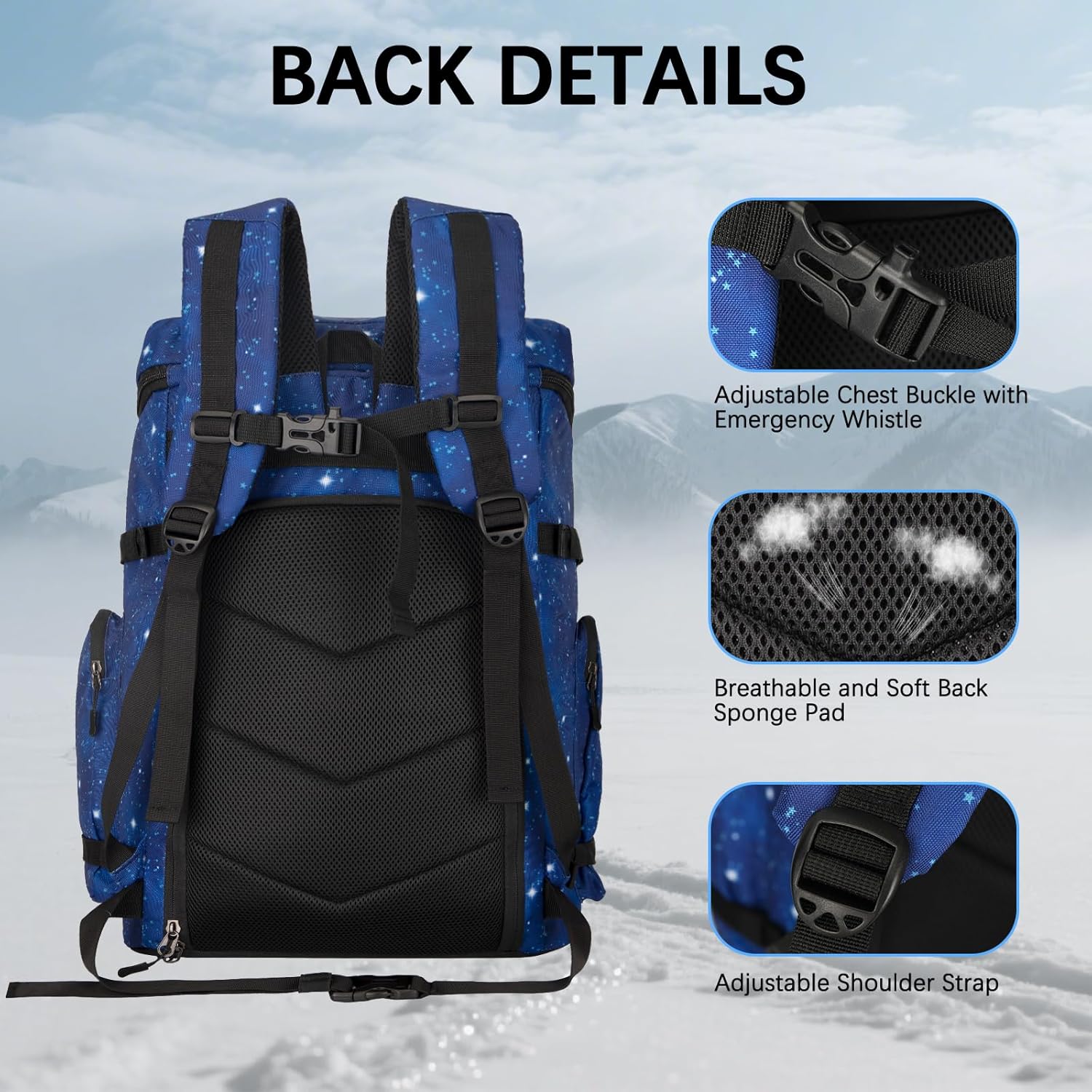 65L Waterproof Ski Boot Bag, Heavy Duty Snowboard Backpack for Helmet Goggles Gear, Air Travel Winter Sports Bag - Image 3
