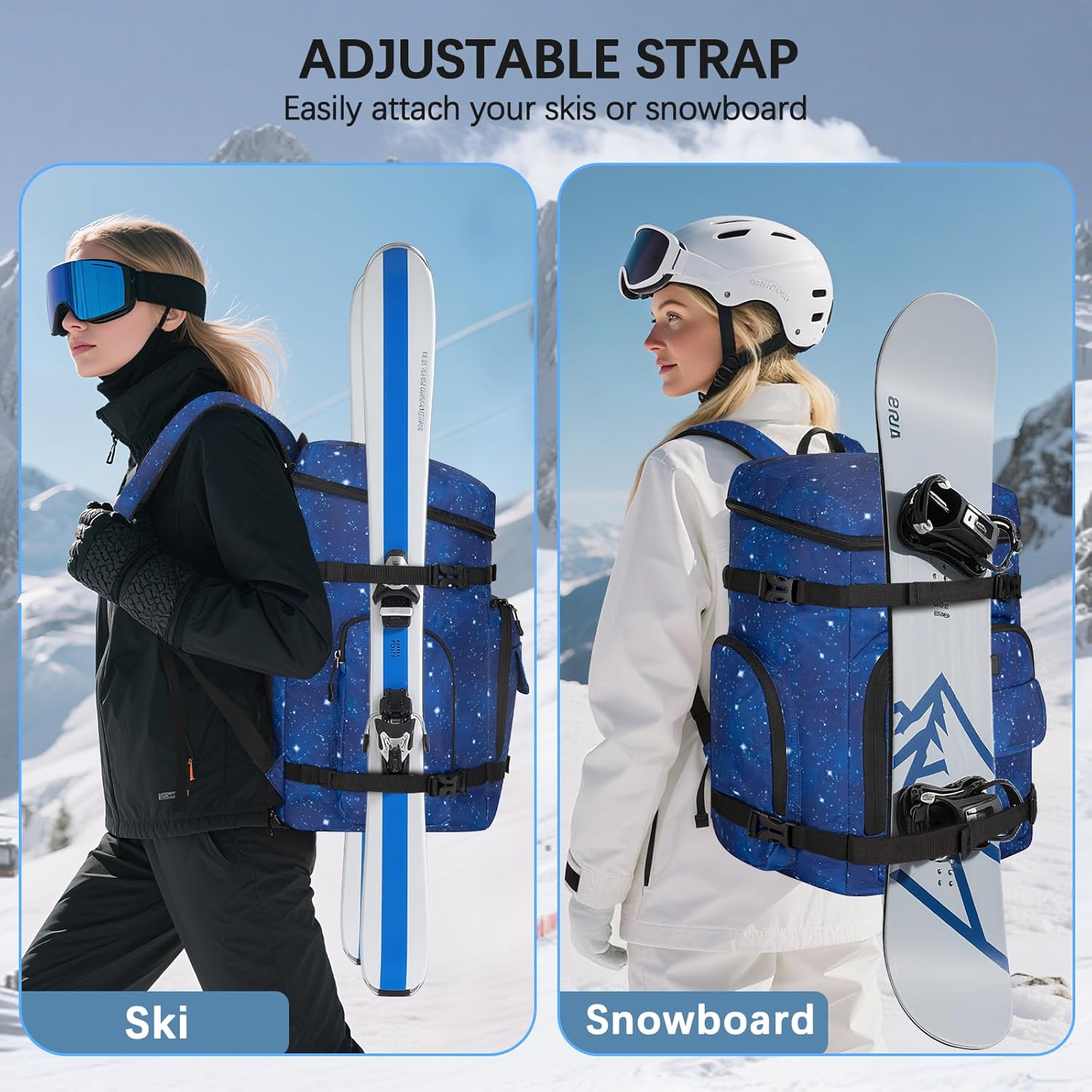 65L Waterproof Ski Boot Bag, Heavy Duty Snowboard Backpack for Helmet Goggles Gear, Air Travel Winter Sports Bag - Image 2