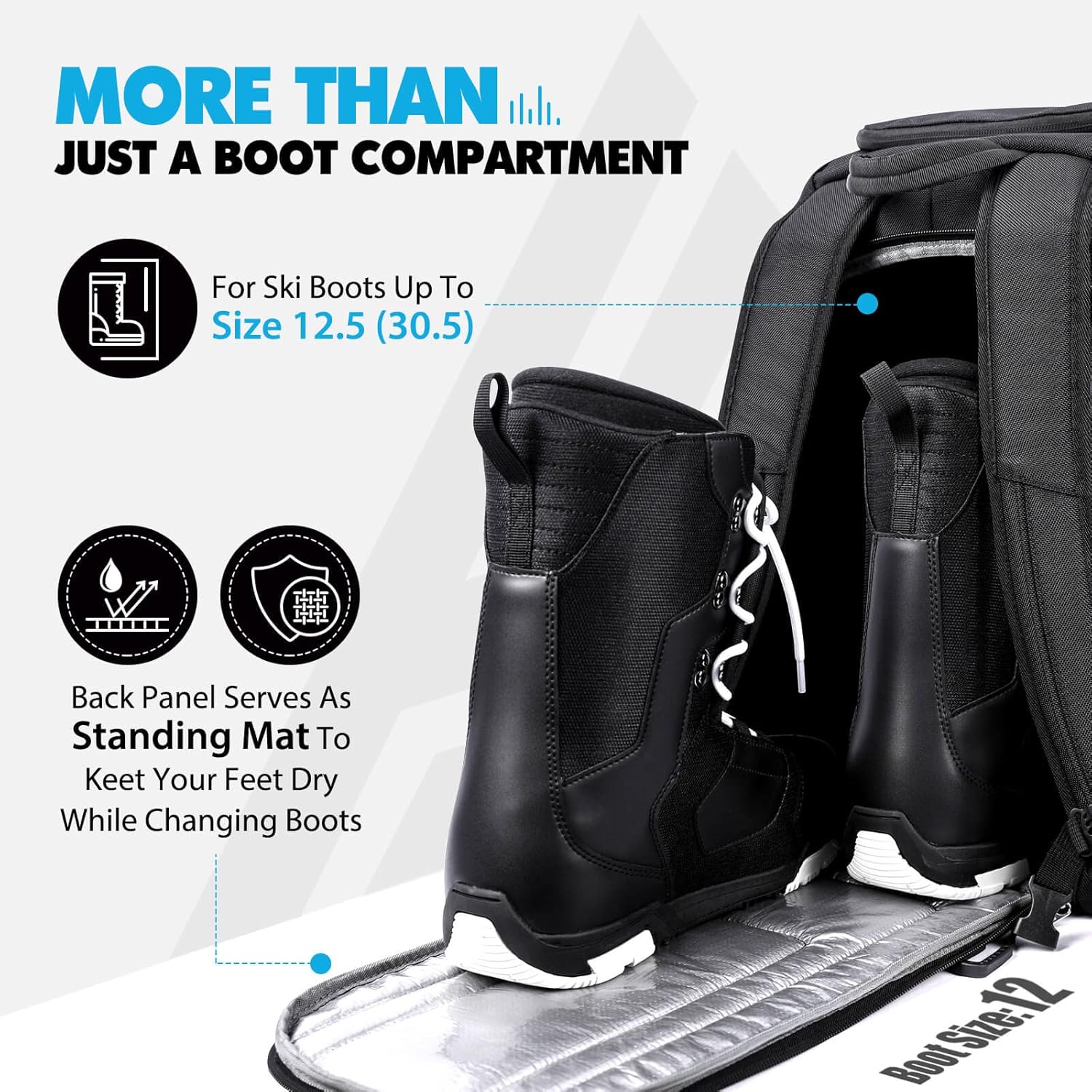 Hikenture Ski Boot Bag Backpack, 50L Padded Ski Bag & Snowboard Boot Bag with Drain Holes, Large Capacity Water-Resistant Ski Travel Bag for Ski Boots, Helmet, Goggles, Clothes, Gloves, Snowboard Gear - Image 4