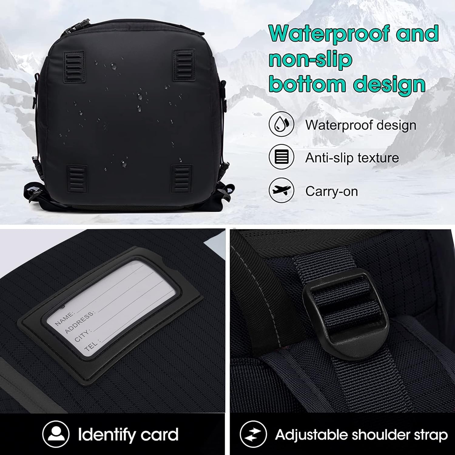 Ski Boot Bag, 55L/70L Waterproof Ski and Snowboard Boots Travel Backpack for Skis, Snowboard, Ski Helmet, Goggles, Gloves & Accessories - Image 3