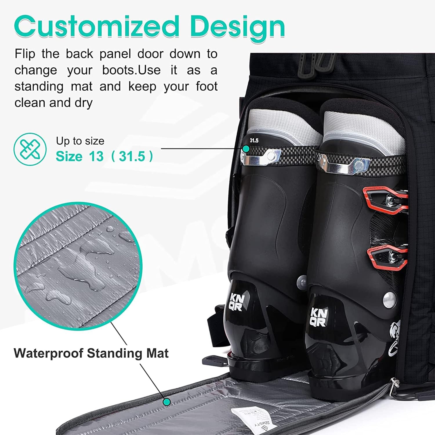 Ski Boot Bag, 55L/70L Waterproof Ski and Snowboard Boots Travel Backpack for Skis, Snowboard, Ski Helmet, Goggles, Gloves & Accessories - Image 2