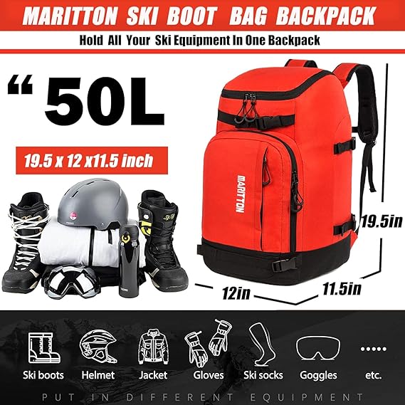 Ski Boot Bag - Boot Travel Backpack for Snowboard & Ski Boots, Helmet, Goggles, Gloves, Accessories - Image 5