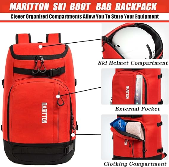 Ski Boot Bag - Boot Travel Backpack for Snowboard & Ski Boots, Helmet, Goggles, Gloves, Accessories - Image 4