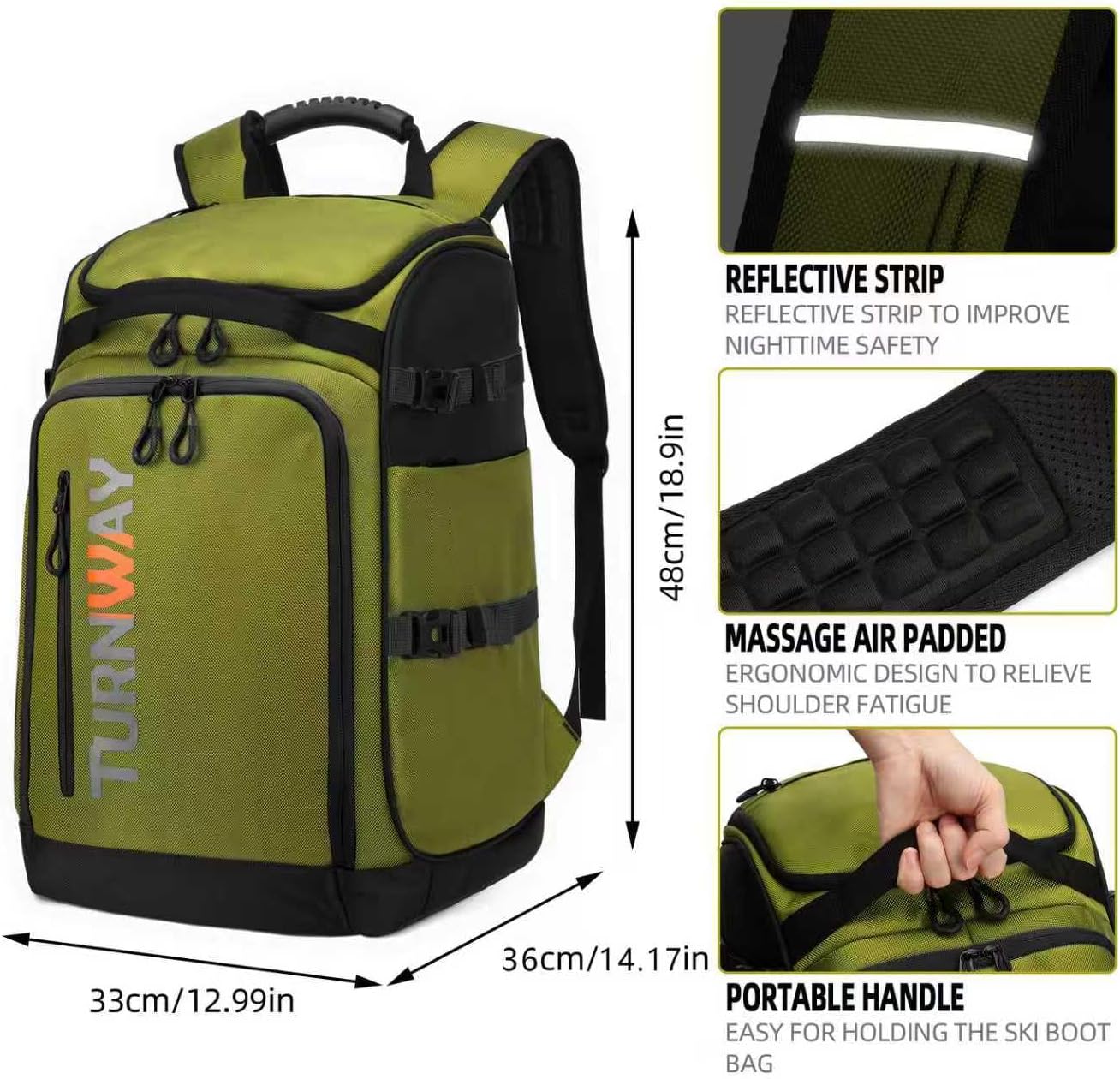 TurnWay Ski/Snowboard Boot Backpack/Ski Boot Backpack | Excellent for Store All Gear | Travel with Waterproof Exterior, Reflective Strip for Men, Women and Youth - Image 8