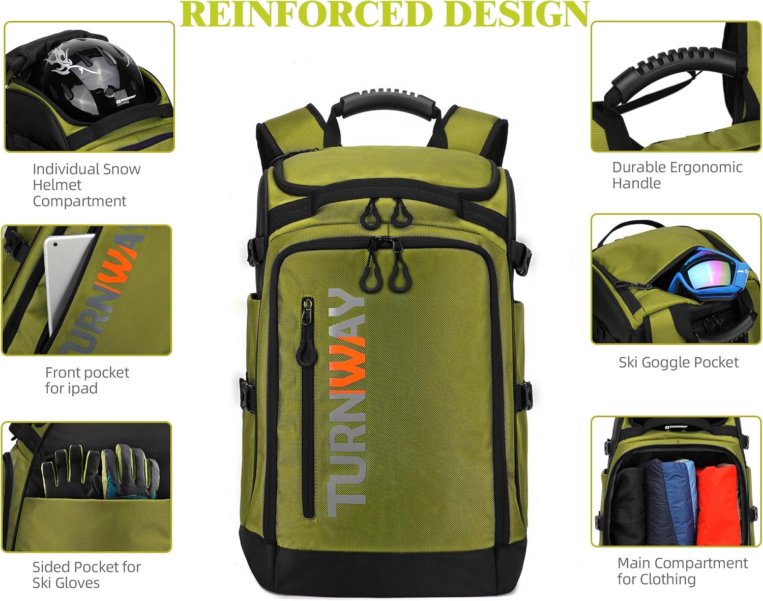 TurnWay Ski/Snowboard Boot Backpack/Ski Boot Backpack | Excellent for Store All Gear | Travel with Waterproof Exterior, Reflective Strip for Men, Women and Youth - Image 7