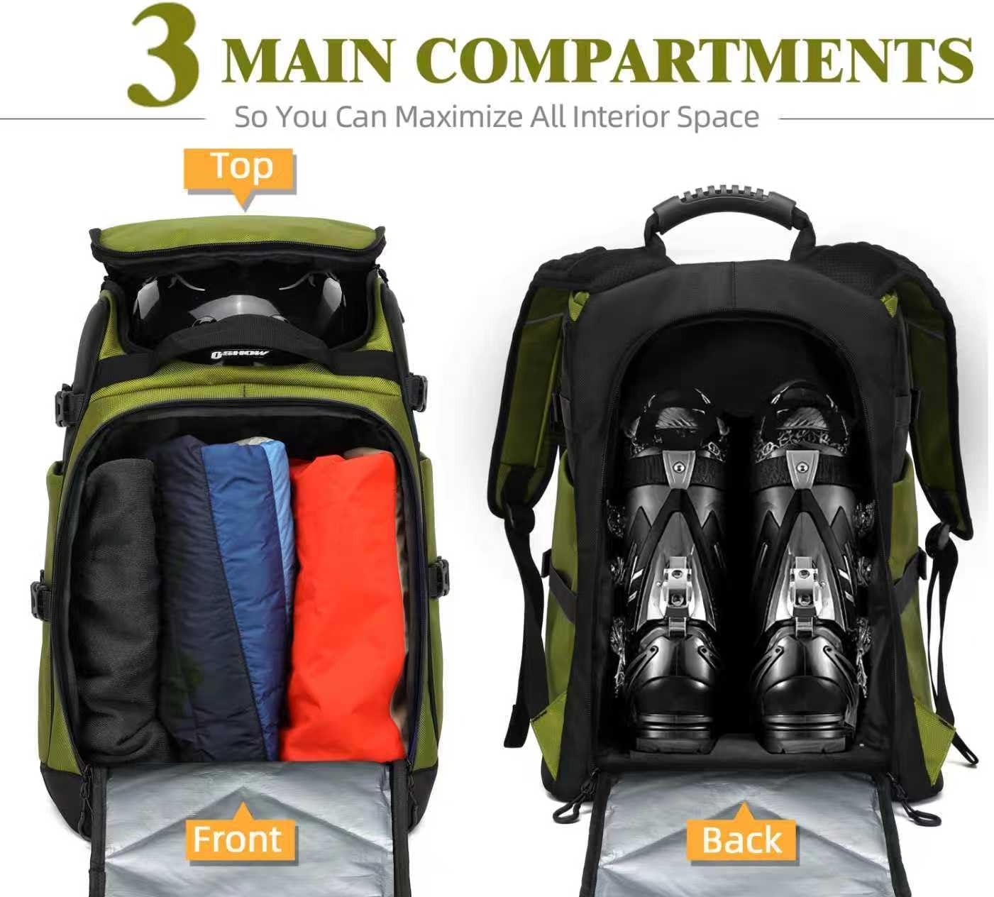 TurnWay Ski/Snowboard Boot Backpack/Ski Boot Backpack | Excellent for Store All Gear | Travel with Waterproof Exterior, Reflective Strip for Men, Women and Youth - Image 4