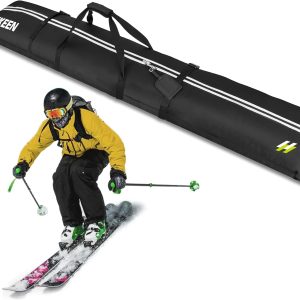 Hikeen Ski Bag for Air Travel,Full Padded Ski Bag Protection, Waterproof Reinforced Ski Travel Bag Fits for Skis Up to 215 CM, Perfect for Skiing, Storage and Transport - 1