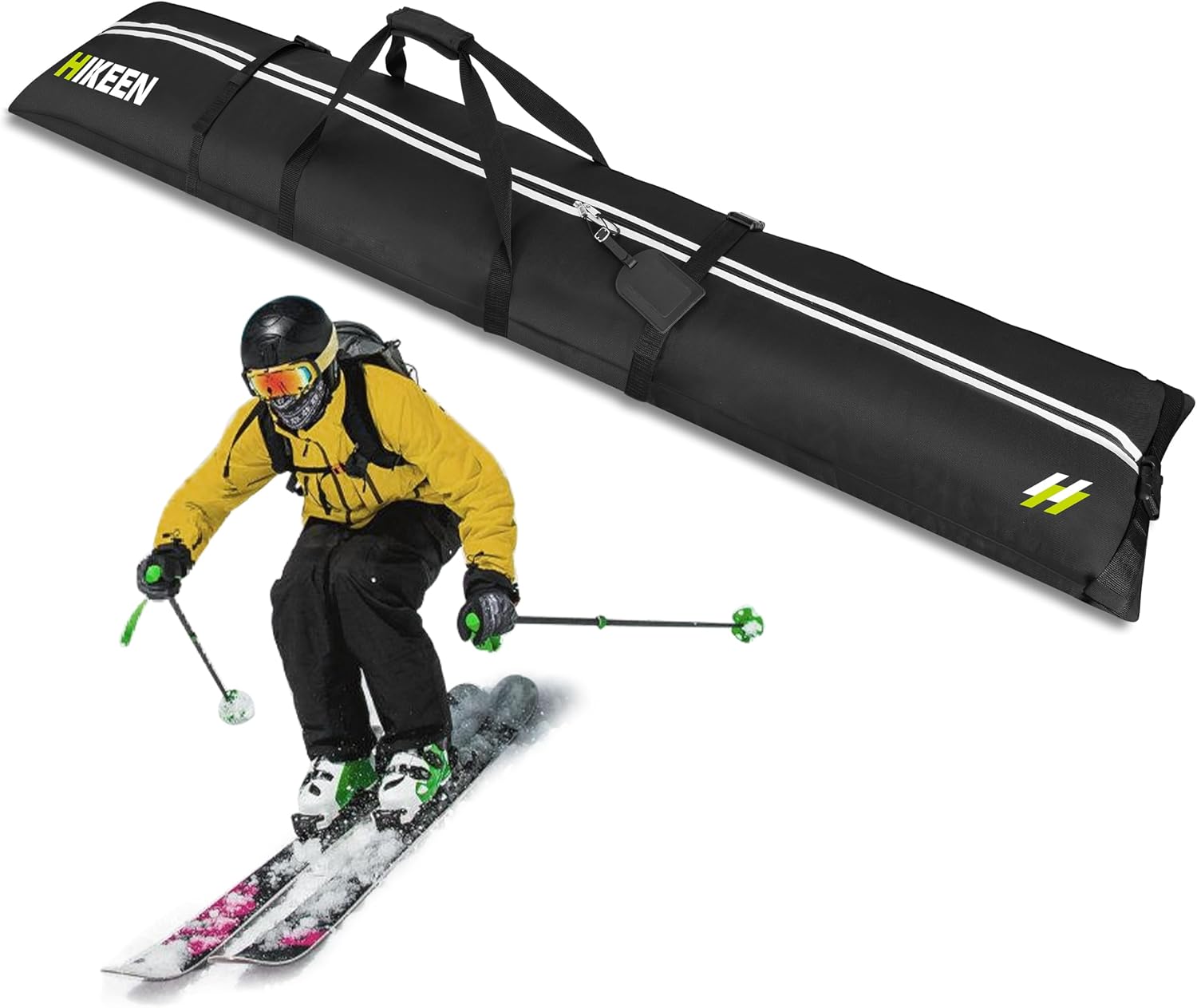 Hikeen Ski Bag for Air Travel,Full Padded Ski Bag Protection, Waterproof Reinforced Ski Travel Bag Fits for Skis Up to 215 CM, Perfect for Skiing, Storage and Transport - 1
