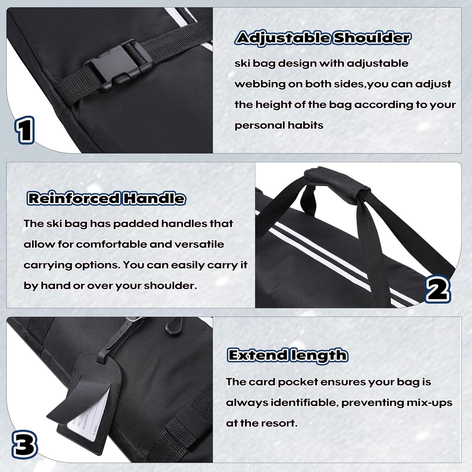 Hikeen Ski Bag for Air Travel,Full Padded Ski Bag Protection, Waterproof Reinforced Ski Travel Bag Fits for Skis Up to 215 CM, Perfect for Skiing, Storage and Transport - Image 4