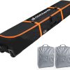 Odoland Rolling Ski Bag, Padded Snowboard Bags with Wheels for Air Travel, 900D Water Resistant Oxford Fabric and Extra 2 Dry Bag, Fits Skis Up to 170-190cm - 1