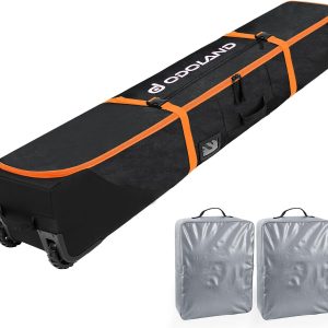 Odoland Rolling Ski Bag, Padded Snowboard Bags with Wheels for Air Travel, 900D Water Resistant Oxford Fabric and Extra 2 Dry Bag, Fits Skis Up to 170-190cm - 1