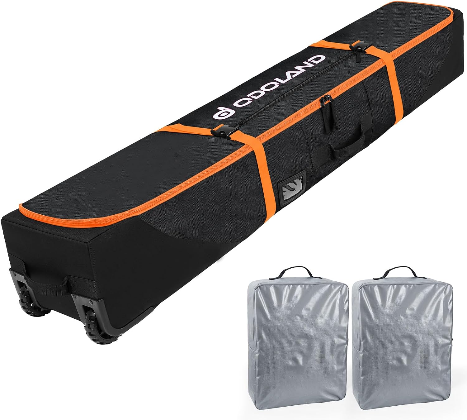 Odoland Rolling Ski Bag, Padded Snowboard Bags with Wheels for Air Travel, 900D Water Resistant Oxford Fabric and Extra 2 Dry Bag, Fits Skis Up to 170-190cm - 1