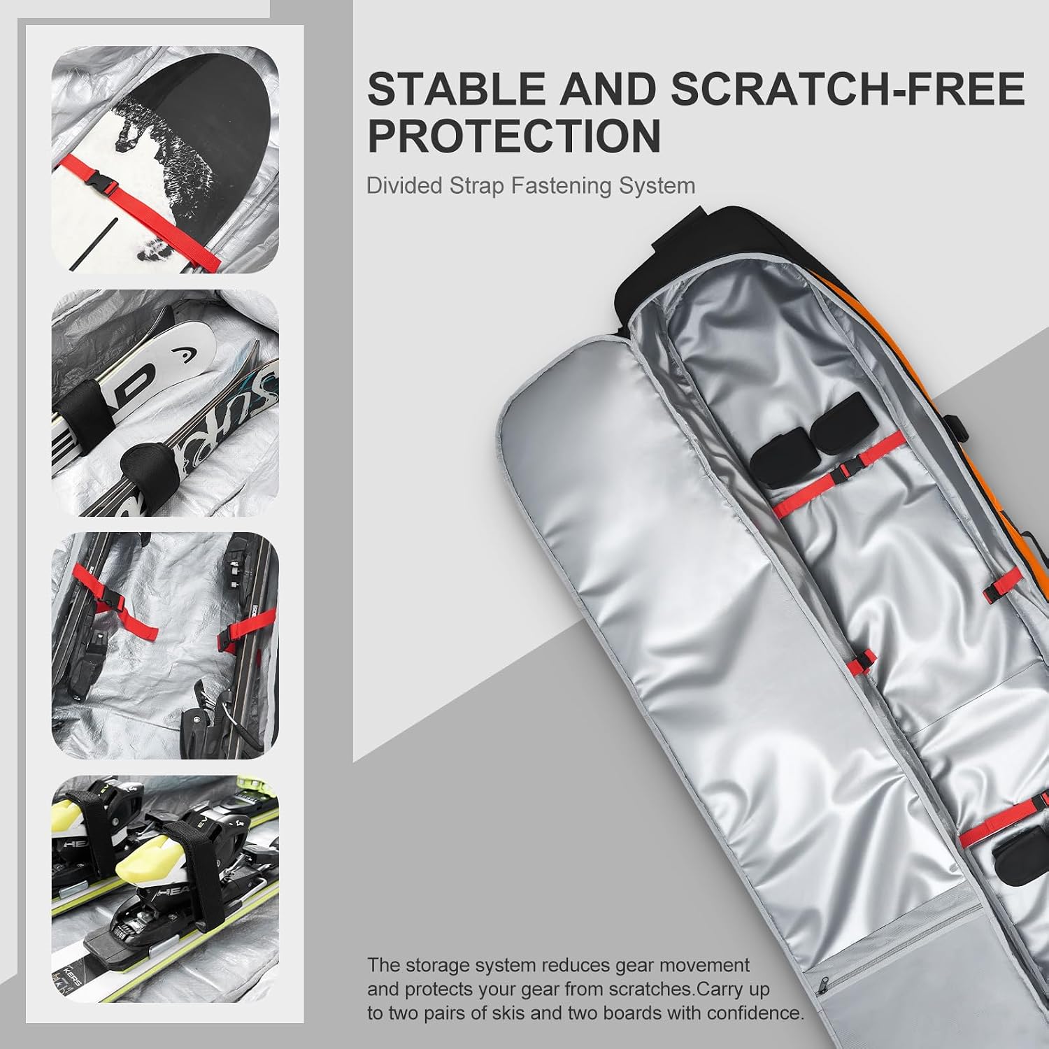 Odoland Rolling Ski Bag, Padded Snowboard Bags with Wheels for Air Travel, 900D Water Resistant Oxford Fabric and Extra 2 Dry Bag, Fits Skis Up to 170/190cm - Image 6