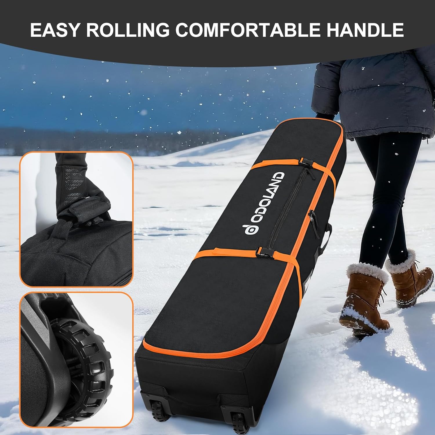 Odoland Rolling Ski Bag, Padded Snowboard Bags with Wheels for Air Travel, 900D Water Resistant Oxford Fabric and Extra 2 Dry Bag, Fits Skis Up to 170/190cm - Image 5