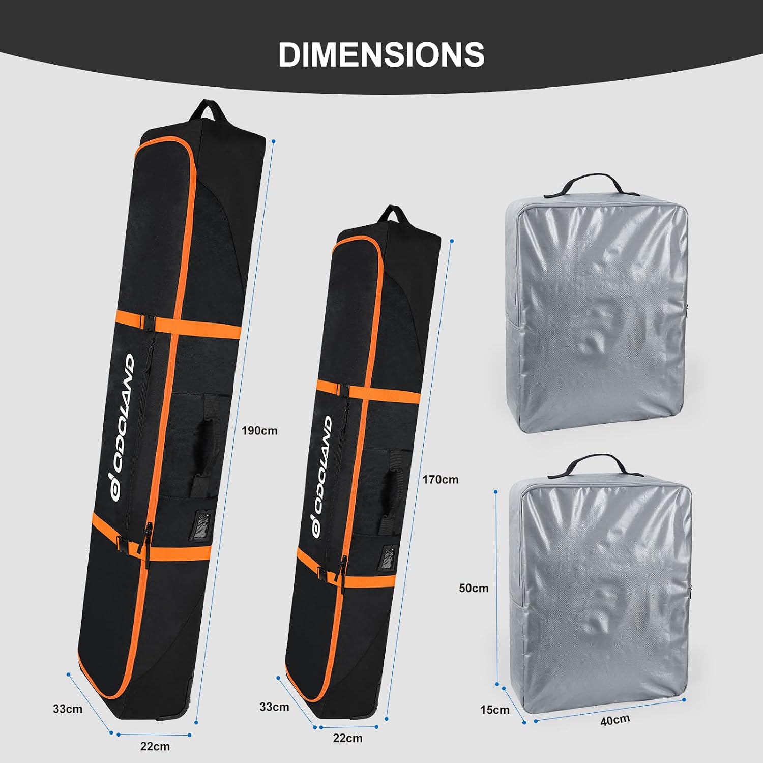 Odoland Rolling Ski Bag, Padded Snowboard Bags with Wheels for Air Travel, 900D Water Resistant Oxford Fabric and Extra 2 Dry Bag, Fits Skis Up to 170/190cm - Image 4