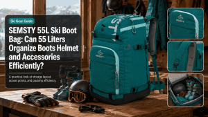 SEMSTY 55L Ski Boot Bag packing layout for boots helmet and accessories
