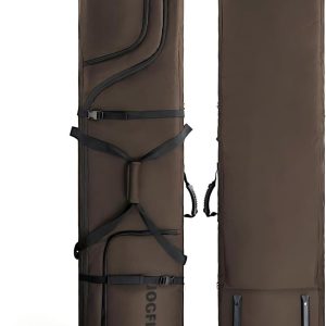 Ski Bag 360° Fully Padded Ski Bag with Wheels, 1200D Waterproof Fabric, 10mm Pearl Cotton Padded, Fits Single Ski-Double Skis-2 Sets Skis, Roller Ski Bag for Air Travel - 1
