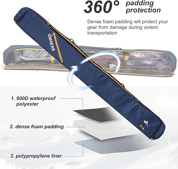 Unigear Ski Bag for Air Travel, 360° Fully Padded, Fit Up to 192cm | Fully padded ski travel bag, water-resistant shell, 360° protection for skis up to 192 cm during flights and transport - Image 6