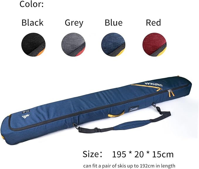 Unigear Ski Bag for Air Travel, 360° Fully Padded, Fit Up to 192cm | Fully padded ski travel bag, water-resistant shell, 360° protection for skis up to 192 cm during flights and transport - Image 2