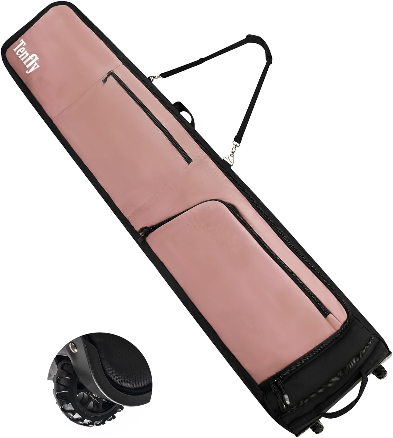 Wheeled Ski Bag for Air Travel, Padded Waterproof Ski Gear Bag Fits 2 Pairs Skis, Adjustable Length 156-200cm, Foldable - 1
