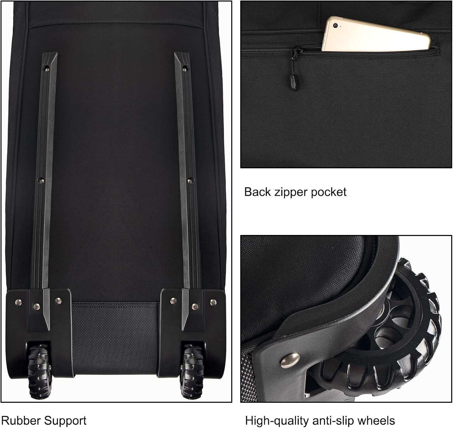Wheeled Ski Bag for Air Travel, Padded Waterproof Ski Gear Bag Fits 2 Pairs Skis, Adjustable Length 156-200cm, Foldable - Image 5
