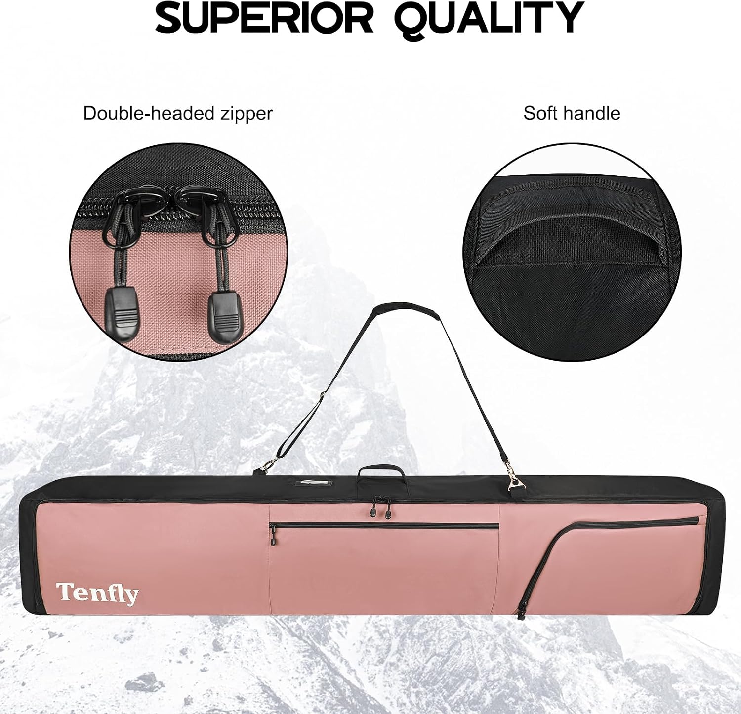 Wheeled Ski Bag for Air Travel, Padded Waterproof Ski Gear Bag Fits 2 Pairs Skis, Adjustable Length 156-200cm, Foldable - Image 4
