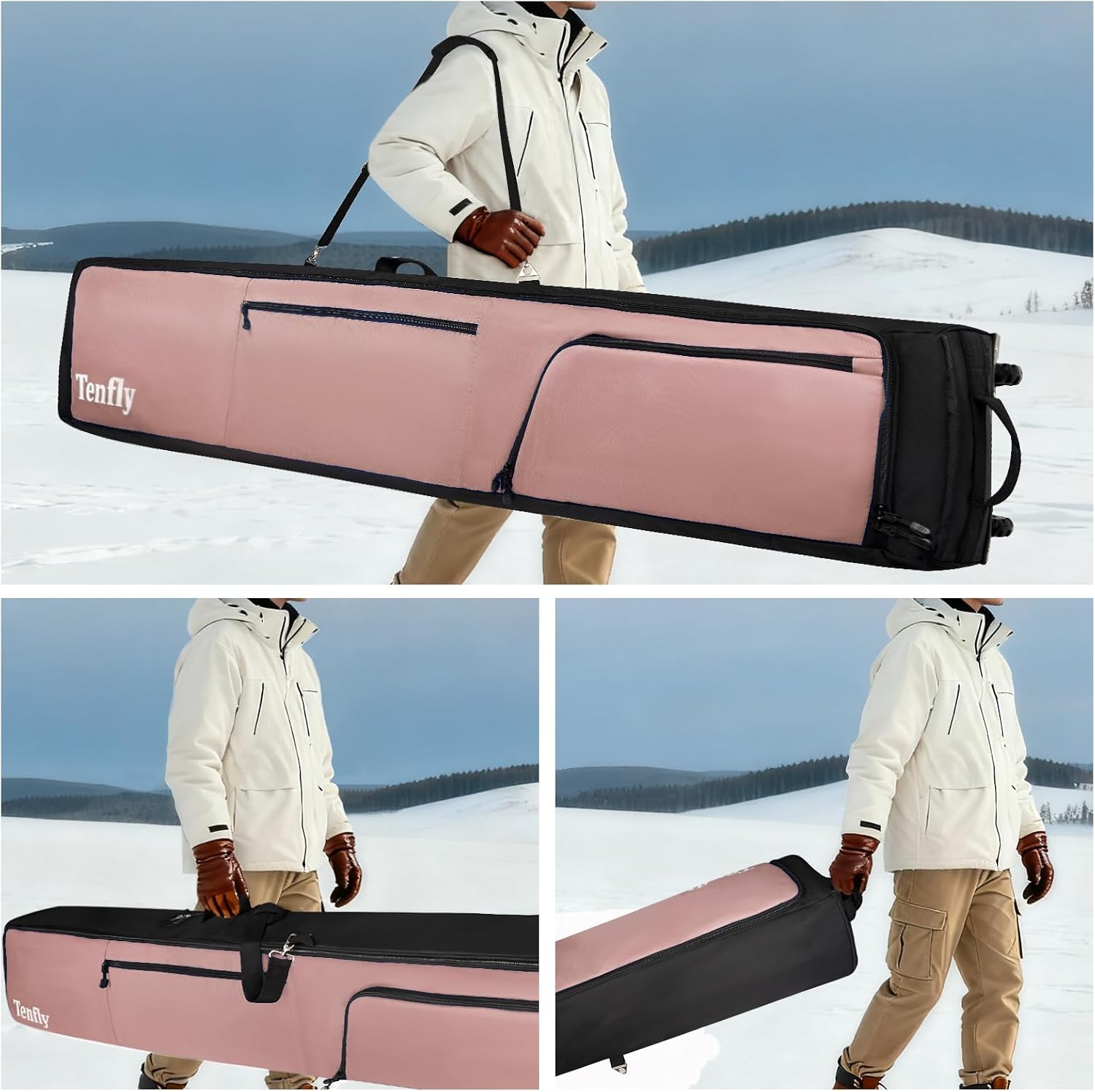 Wheeled Ski Bag for Air Travel, Padded Waterproof Ski Gear Bag Fits 2 Pairs Skis, Adjustable Length 156-200cm, Foldable - Image 2