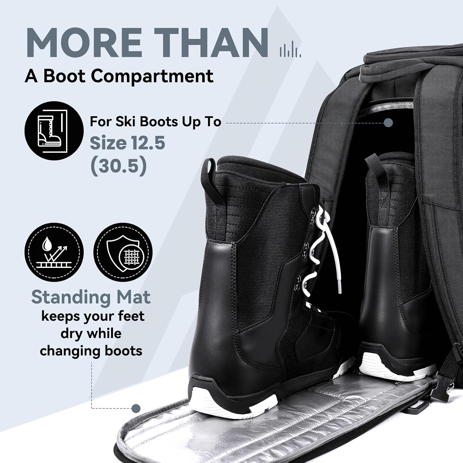 Hikenture Ski Boot Bag Backpack, 50L Padded Ski Bag & Snowboard Boot Bag with Drain Holes, Large Capacity Water-Resistant Ski Travel Bag for Ski Boots, Helmet, Goggles, Clothes, Gloves, Snowboard Gear - Image 6