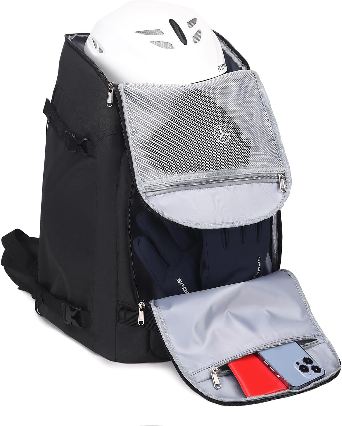 Octsky Ski Boot Bag - 50L Ski Travel Backpack for Snowboard Boot, Helmet, Goggles, Gloves & Accessories, Grey - Image 3
