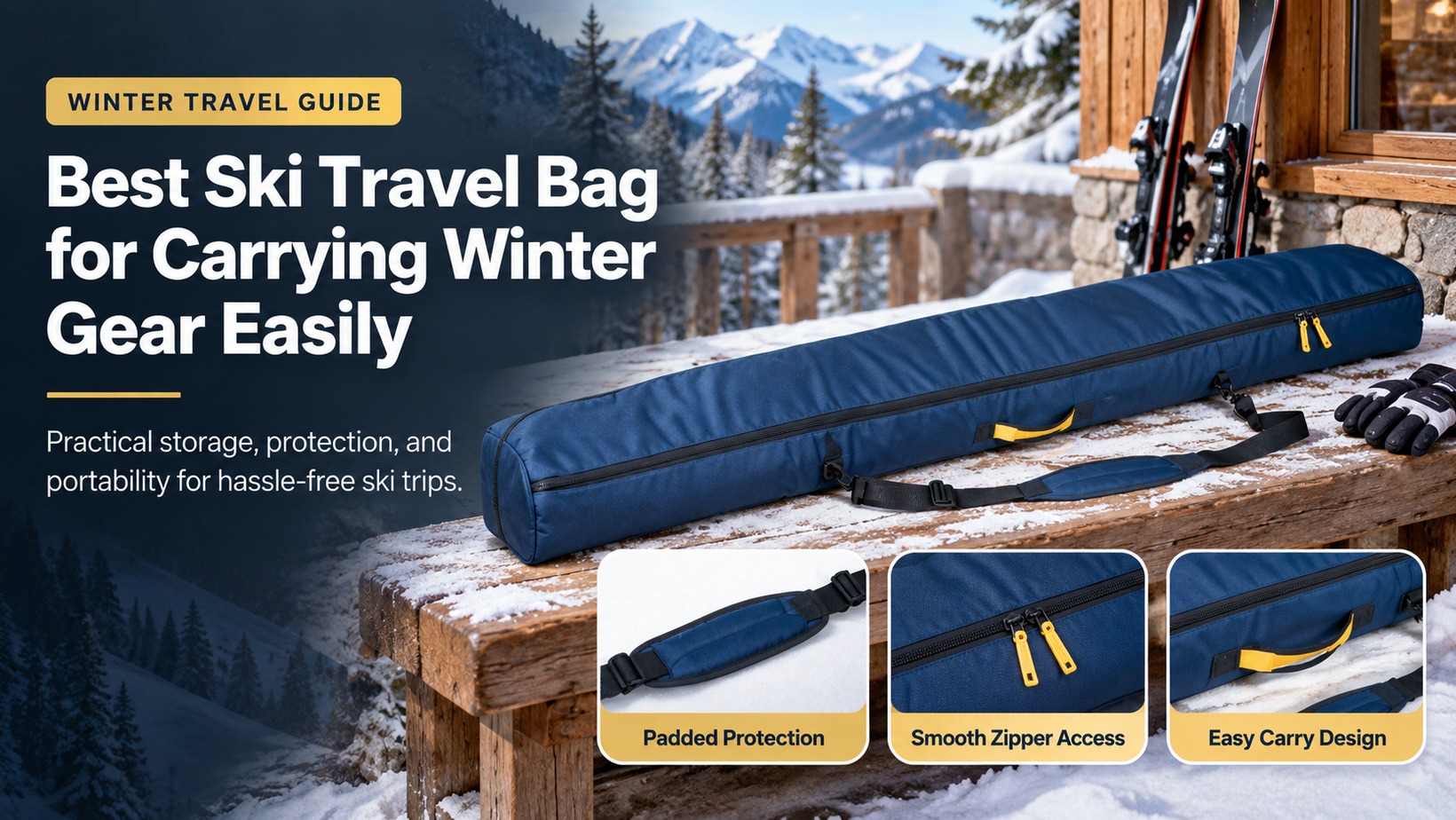 Ski travel bag for carrying winter gear easily on ski trips